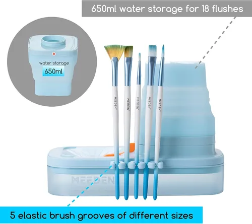Vista 3 de MEEDEN Limpiador de pinceles portátil: Enjuagadora de pinceles con drenaje para pinturas acrílicas, acuarelas y a base de agua - Lavadora y soporte