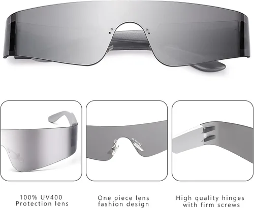 Vista 5 de COASION Wrap Around Sunglasses for Women Men Trendy Rimless Futuristic Shades Y2k Shield Flat Top Fashion Eyeglasses