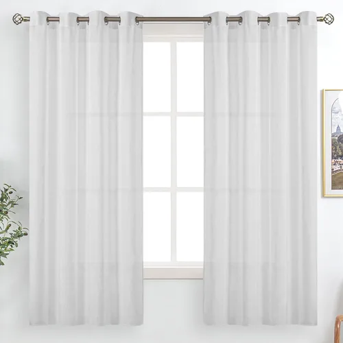 Vista 53 de BGment Cortinas cortas de lino transparente de 40 pulgadas para cafetería, con ojales, filtrado de luz, semitransparentes para ventanas pequeñas