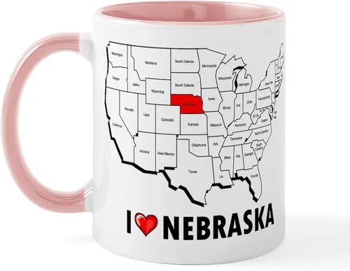 Vista 66 de CafePress I Love Nebraska Taza de café de cerámica de 11 oz (11.0 fl oz)
