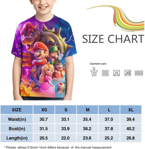 Vista 4 de Super Cute Bros - Camiseta de dibujos animados para niños, cuello redondo, manga corta, novedad para niños y niñas