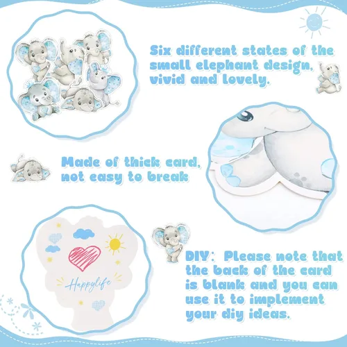 Vista 3 de Tatuo 36 piezas de recortes temáticos de elefantes, decoraciones de baby shower, bonitos recortes de elefante azul para baby shower, fiesta