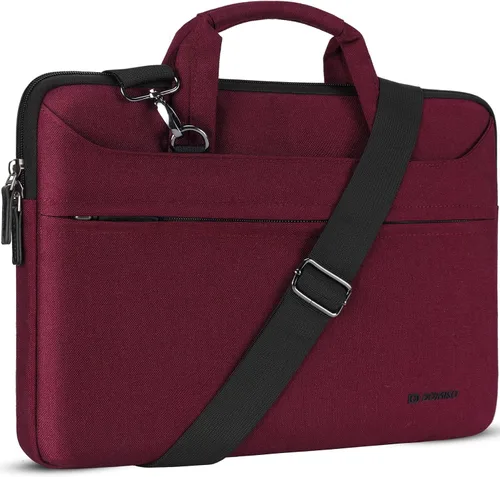Vista 12 de DOMISO Bolsa mensajero de hombro tote para laptop de 14 pulgadas para mujeres y hombres, bolsa de computadora para viajes de negocios y trabajo
