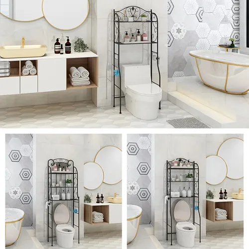 Vista 7 de Organizador de baño sobre el inodoro, estante independiente sobre el inodoro con ganchos y estante de papel higiénico, estantes de baño sobre
