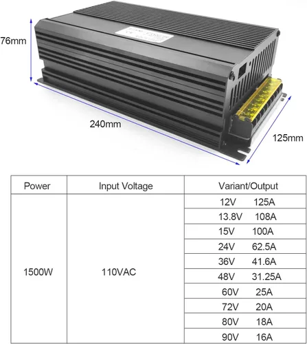 Vista 6 de Fuente de alimentación conmutada de 1500 W AC-DC SMPS Salida 12V 100A Adaptador PSU AC-DC Convertidor de transformador industrial de 12 voltios