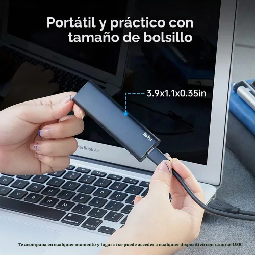 Vista 5 de Netac 250GB SSD portátil USB 3.2 Gen 2 (10 Gbps, Type-C) Disco duro externo de estado sólido, delgado, portátil para almacenamiento