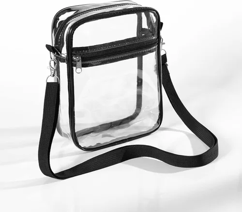 Vista 5 de WJCD Bolsa transparente aprobada para estadios, de PVC, para concierto, transparente, bolsa cruzada para mujeres, con bolsillo frontal