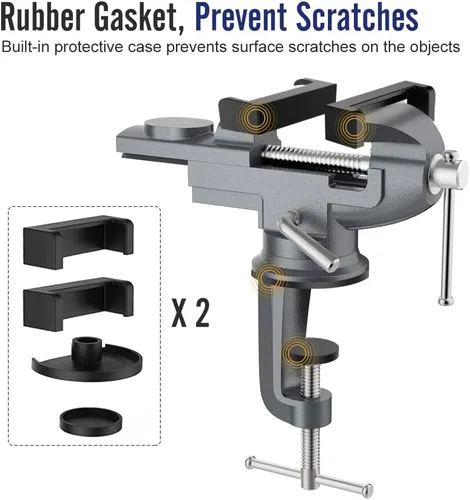 Vista 9 de Housolution Abrazadera Universal de Mesa de 3 Pulgadas, Base Giratoria de 360°, Abrazadera de Banco para el Hogar, Abrazadera de Tornillo de Banco