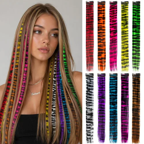 Vista 17 de Extensiones de cabello negro con clip, extensiones sintéticas