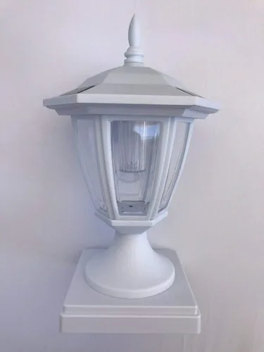 Vista 2 de Juego de 2 luces solares para jardín al aire libre, acabado blanco, hexágono de 5 x 5 pulgadas, con LED SMD blancos para postes de valla de madera