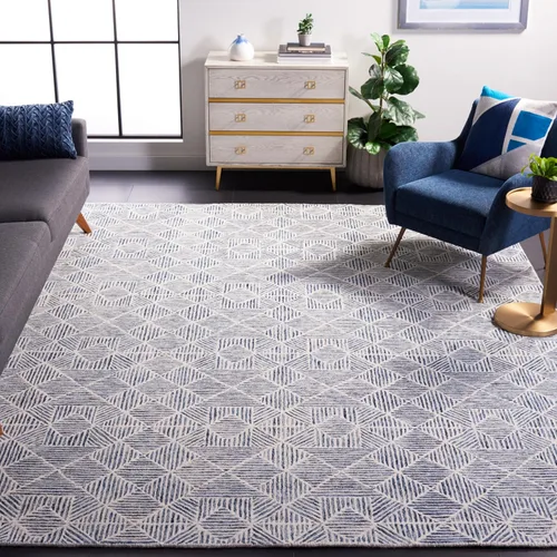 Vista 9 de SAFAVIEH Abstract Collection - Alfombra decorativa, 2 x 3 pies, azul y marfil, lana hecha a mano, ideal para zonas de alto tráfico en entrada, sala