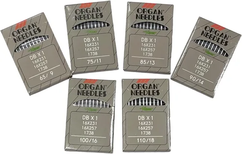 Vista 2 de 60 agujas industriales de órganos DBX1 en varios tamaños 9, 11, 13, 14, 16, 18 agujas para máquina de coser de órganos japoneses compatibles