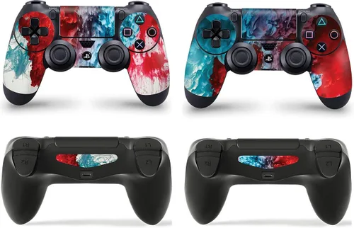 Vista 6 de giZmoZ n gadgetZ Pegatina Vinal para consola PS4 con diseño de explosión de color + 2 fundas de controlador