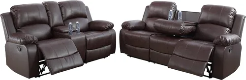 Vista 30 de Juego de muebles de cuero sintético para sala de estar, juego de sofá reclinable, sofá de dos plazas, juegos de muebles para sala de estar, sofá