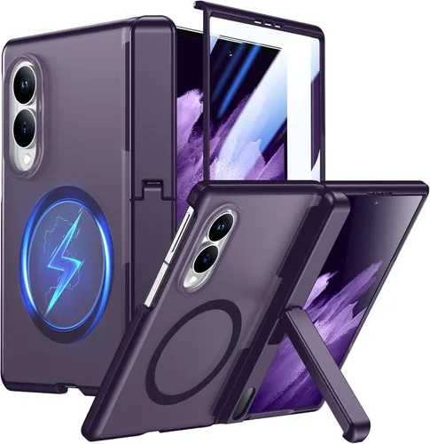 Vista 31 de Temdan Funda para Samsung Galaxy Z Fold 8, compatible con MagSafe, protector de pantalla HD integrado y función atril, protección de bisagra Negro