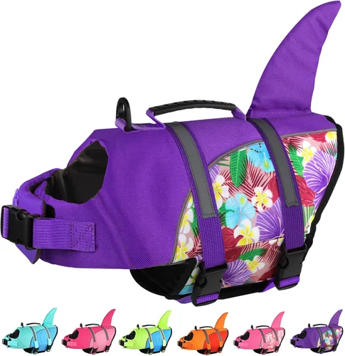 Vista 9 de Doglay Chaleco salvavidas para perro, chaleco salvavidas de tiburón Camuflaje azul-tiburón