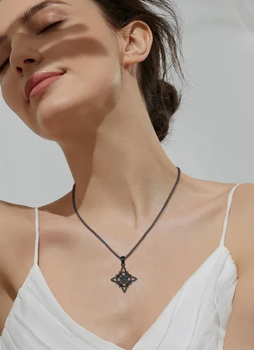 Vista 4 de CELESTIA Nudo de Bruja Plata 925 - Collar de plata de ley original con nudo de brujas para mujer, cadena extensora de 20 pulgadas + 2 pulgadas