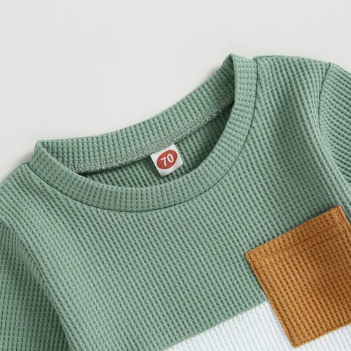 Vista 3 de Conjunto de sudadera de manga larga con bloques de color y pantalones de otoño para niños pequeños