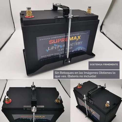 Vista 6 de Kit de sujeción de batería THEPRO, soporte de batería de acero resistente a la corrosión con abrazadera ajustable para coche, barco, marino