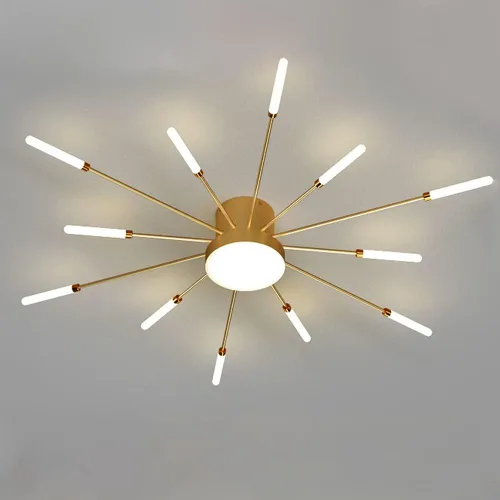 Vista 7 de Lámpara de techo LED de 32 pulgadas, 12 luces de techo modernas, lámpara de techo empotrada, iluminación de interior dorada para sala de estar