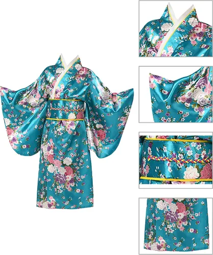 Vista 4 de Vestido kimono japonés para niñas, disfraz de anime, cosplay, Halloween, bata elegante