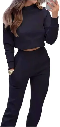 Vista 6 de Conjunto de sudadera y pantalón corto casual elegante, de dos piezas, con bolsillos, 95% poliéster, 5% elastano, ligeramente elástico