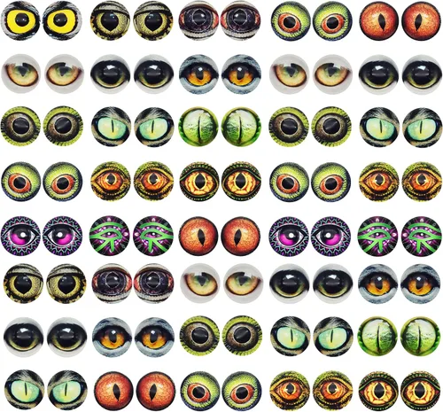 Vista 10 de 100 piezas de búho, serpiente, lagarto, ojos de animales, cabujón de cristal para hacer muñecas de arcilla, esculturas, accesorios