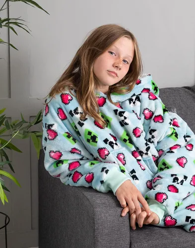 Vista 4 de Minecraft Girls Oversized Blanket Hoodie Kids Creeper Blue Sherpa Fleece One