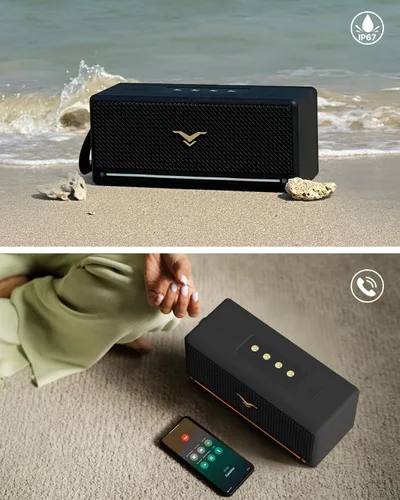 Vista 4 de Altavoz Bluetooth, altavoz retro StageSound inalámbrico, altavoz portátil con refuerzo de graves, 80 W, IP67 impermeable, luces LED, emparejamiento