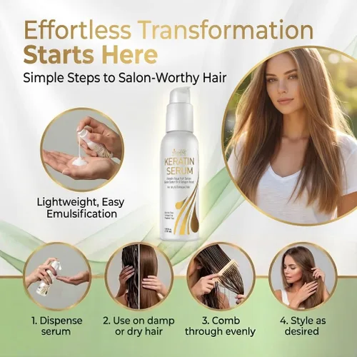 Vista 4 de Sérum para el cabello con queratina y proteína, complejo premium de aceites de hierbas de lujo, nutre y rejuvenece el cabello seco y dañado