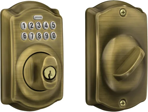 Vista 12 de Schlage - Cerradura electrónica para teclado, borde Camelot, bronce envejecido