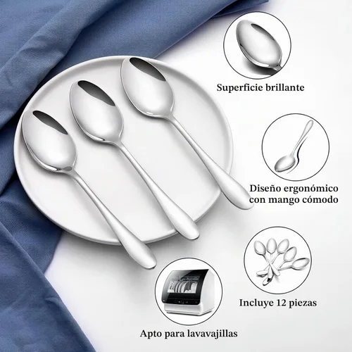 Vista 3 de Aebeky Cuchara de cena de acero inoxidable de 12 piezas, cucharadas grandes, 8 pulgadas (12 piezas)
