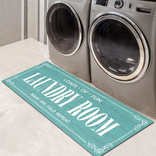 Vista 10 de Alfombra antideslizante para lavandería, decoración de lavandería, alfombra lavable para lavandería, baño, vestíbulo, cocina, 17 x 47 pulgadas, Negro