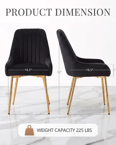 Vista 3 de Juego de 4 sillas de comedor de terciopelo negro, modernas sillas de cocina