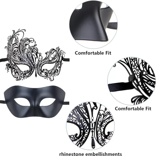 Vista 3 de IETANG - Antifaces venecianos para parejas, baile de máscaras, accesorios de disfraz o fiesta, 1 par