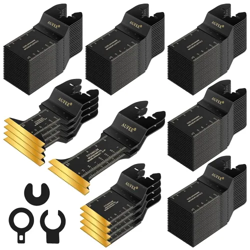 Vista 10 de 30 cuchillas multiherramienta de titanio, kit de metal de hoja de sierra oscilante universal para metal, clavos, madera, plástico, hojas de sierra