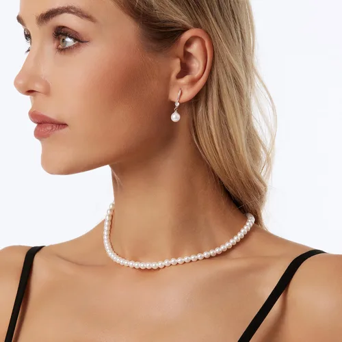 Vista 4 de Pearl Necklace 6MM8MM Dainty Round Imitation Pearl Choker Necklace Wedding Pearl Necklace Delicate Jewelry for Women Simple Bridesmaid Jewelry Gifts