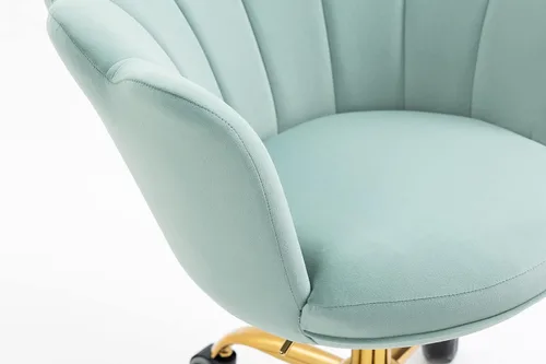 Vista 8 de Silla cómoda de oficina en casa con ruedas, linda silla de escritorio ajustable de terciopelo con respaldo de concha marina moderna giratoria