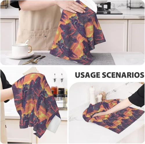 Vista 5 de Kitchen Towels - Cyber Retro Western Cowboy Print Quick Drying Dish Towels for Kitchen Drying, Soft Absorbent Hand Towel for Home Decor with