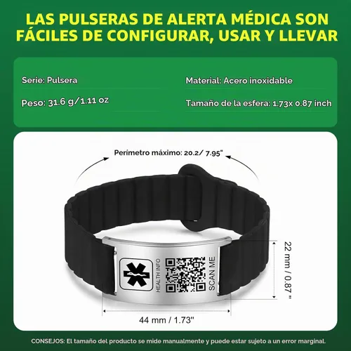 Vista 3 de Medical Bracelets for Men Women with QR Code Medical Alert ID Bracelets