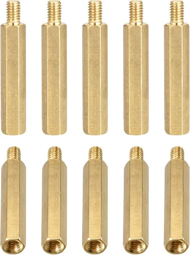 Vista 10 de DTGN M3x10x6mm (DxHLxML) - Separador hexagonal de latón - Paquete de 20 - Bueno para máquinas electrónicas - Tuercas de tornillo espaciadoras macho