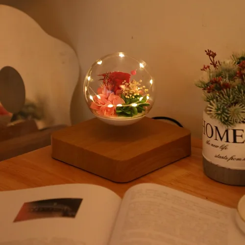 Vista 2 de Flor de levitación magnética, flores eternas reales y eternas, lámpara de luz LED de levitación flotante, luz decorativa para niños, amantes y amigos