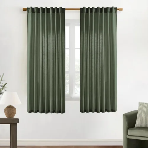 Vista 33 de XTMYI - Cortinas transparentes de 54 pulgadas de largo, juego de 2 paneles para baño, cortinas cortas de lino y algodón con semi privacidad