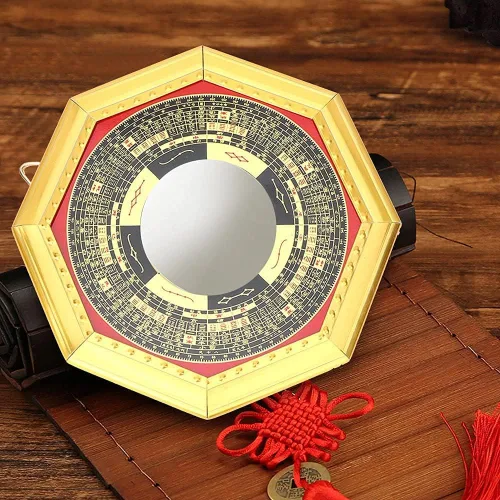 Vista 6 de TOPINCN Espejo Bagua, espejo tradicional chino de Feng Shui, espejo cóncavo, exorcismo, amuleto de exorcismo, artesanía de la suerte (13.5 cóncavo)