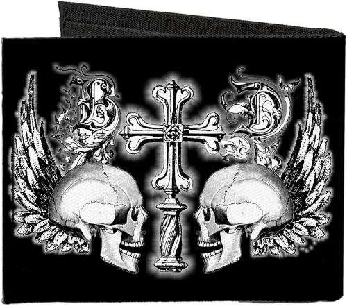 Vista 2 de Buckle-Down Billetera plegable de lona estándar para hombre, calaveras, 4.0 x 3.5 pulgadas