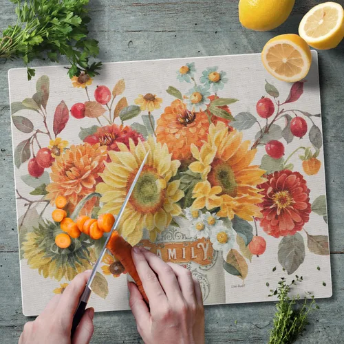 Vista 2 de Autumn In Bloom - Tabla de cortar decorativa de vidrio templado tolerante al calor de 0.118 in, 15 x 12 pulgadas, fabricada en los Estados Unidos