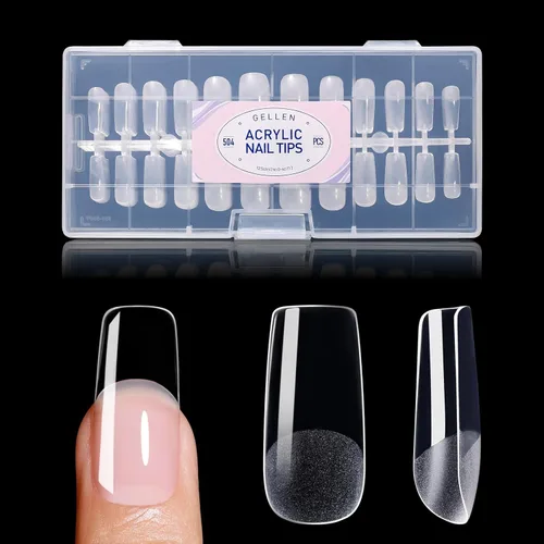 Vista 8 de Gellen - Puntas de uñas cortas de almendra, 504 unidades, gel suave transparente de cobertura completa, 12 tamaños Almendra corta transparente
