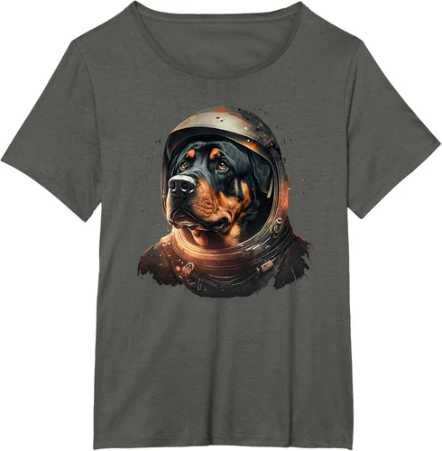 Vista 87 de Divertida camiseta Rottweiler con diseño de astronauta rottweiler en galaxia espacial, Negro