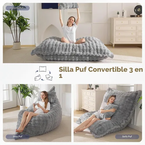 Vista 4 de MAXYOYO Puf gigante con almohada, silla convertible 3 en 1 Gris ceniza