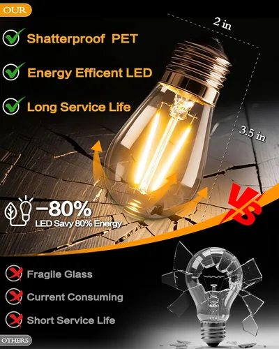 Vista 6 de Luces de Cadena para Exteriores, LED Súper Brillantes - 96 PIES 30 Bombillas S14 (2 de Repuesto), IP65 Resistente al Agua, Grado Comercial e